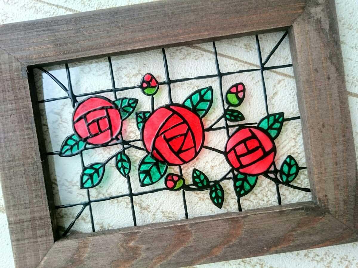 Amazon.co.jp: *ステンドグラス風フレーム*薔薇縦にも横にも